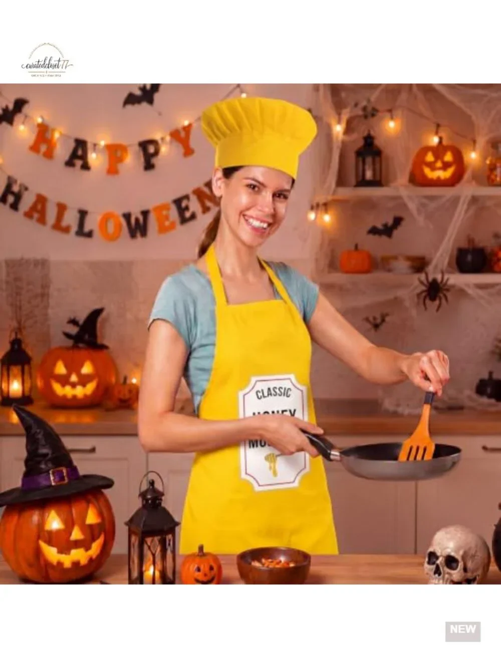 Liitrsh Halloween Condiment Apron and Chef Hat Set Polyester Costume